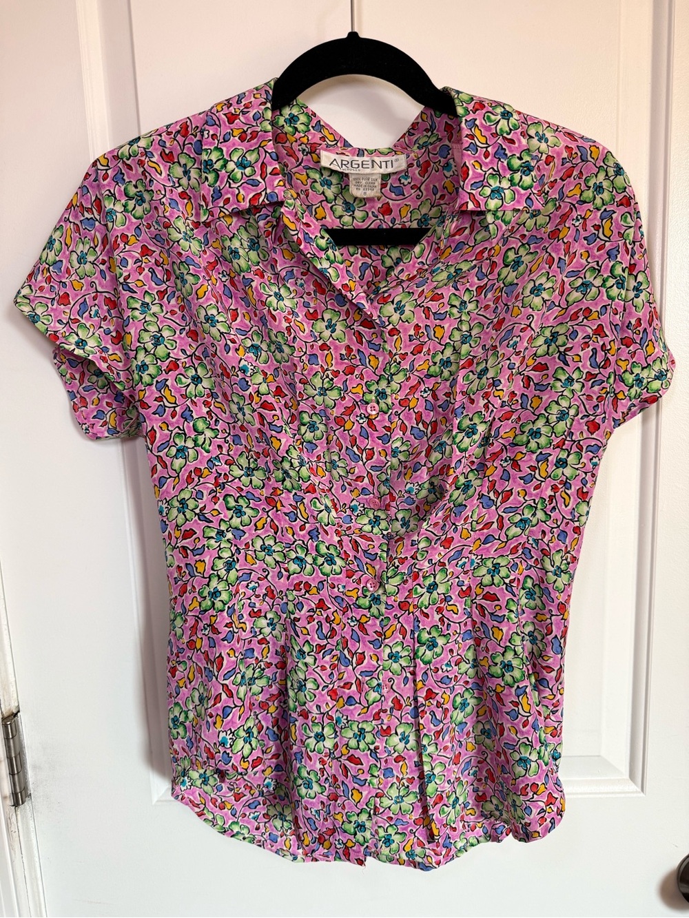 Vintage Argenti 100% Silk Grannycore Pink Floral Blouse